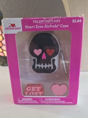 Heart Eyes Skull AirPods Case - Pink & Black